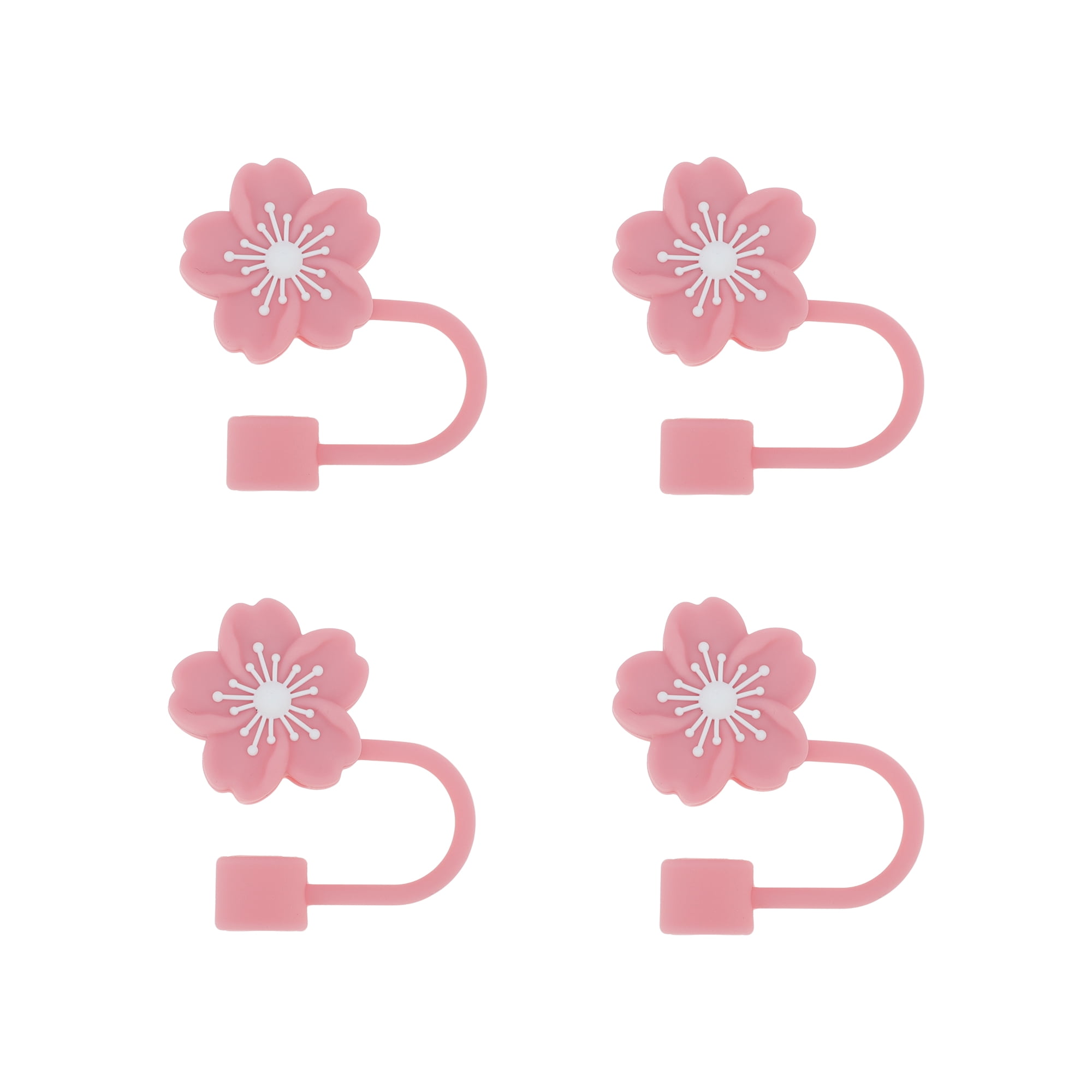 Unique Bargains 4Pcs Begonia Flower Straw Cover Cap For Cup Accessories Pink