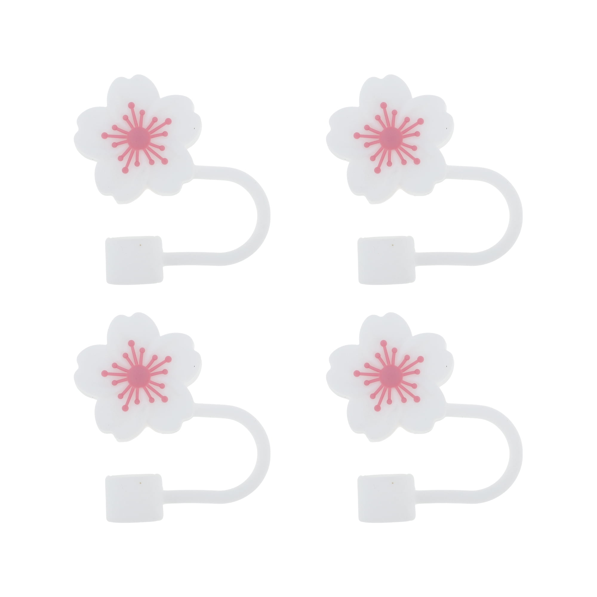 Unique Bargains 4Pcs Begonia Flower Straw Cover Cap For Cup Accessories White Pink