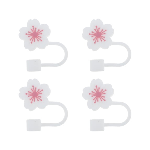 Unique Bargains 4Pcs Begonia Flower Straw Cover Cap For Cup Accessories White Pink