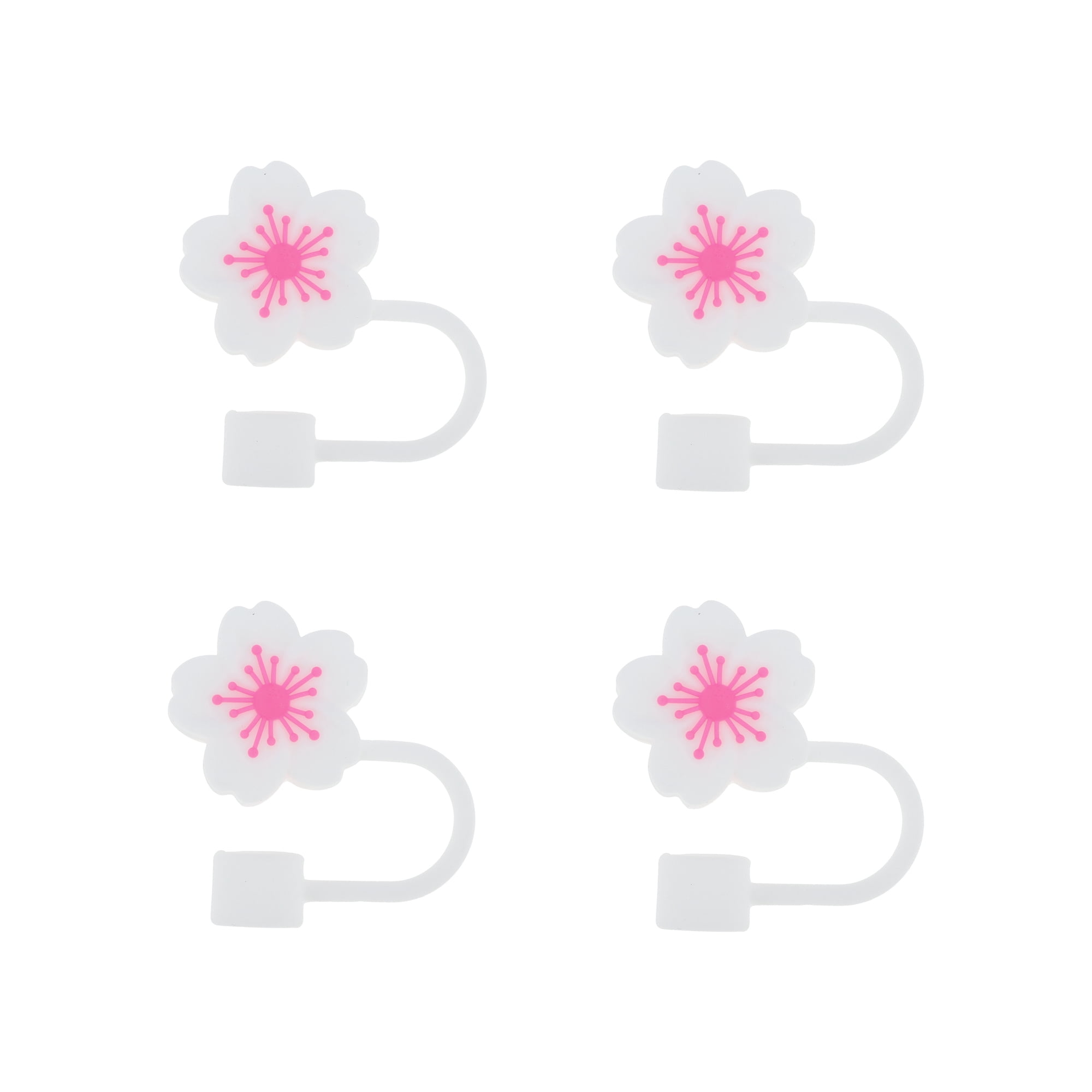 Unique Bargains 4Pcs Begonia Flower Straw Cover Cap For Cup Accessories White Rose Pink