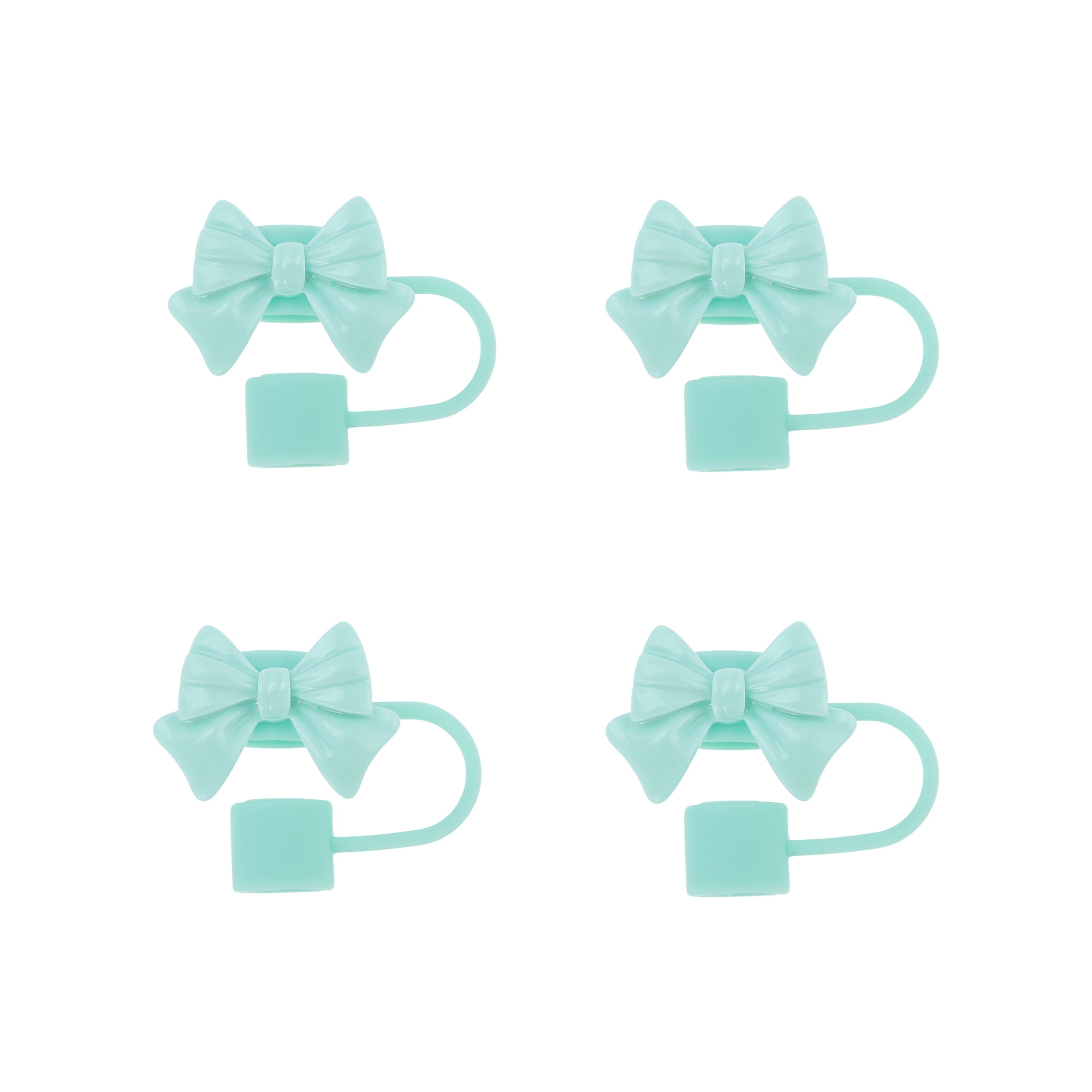 Unique Bargains 4Pcs Bow Straw Cover Cap Silicone Straw Covers Light Green