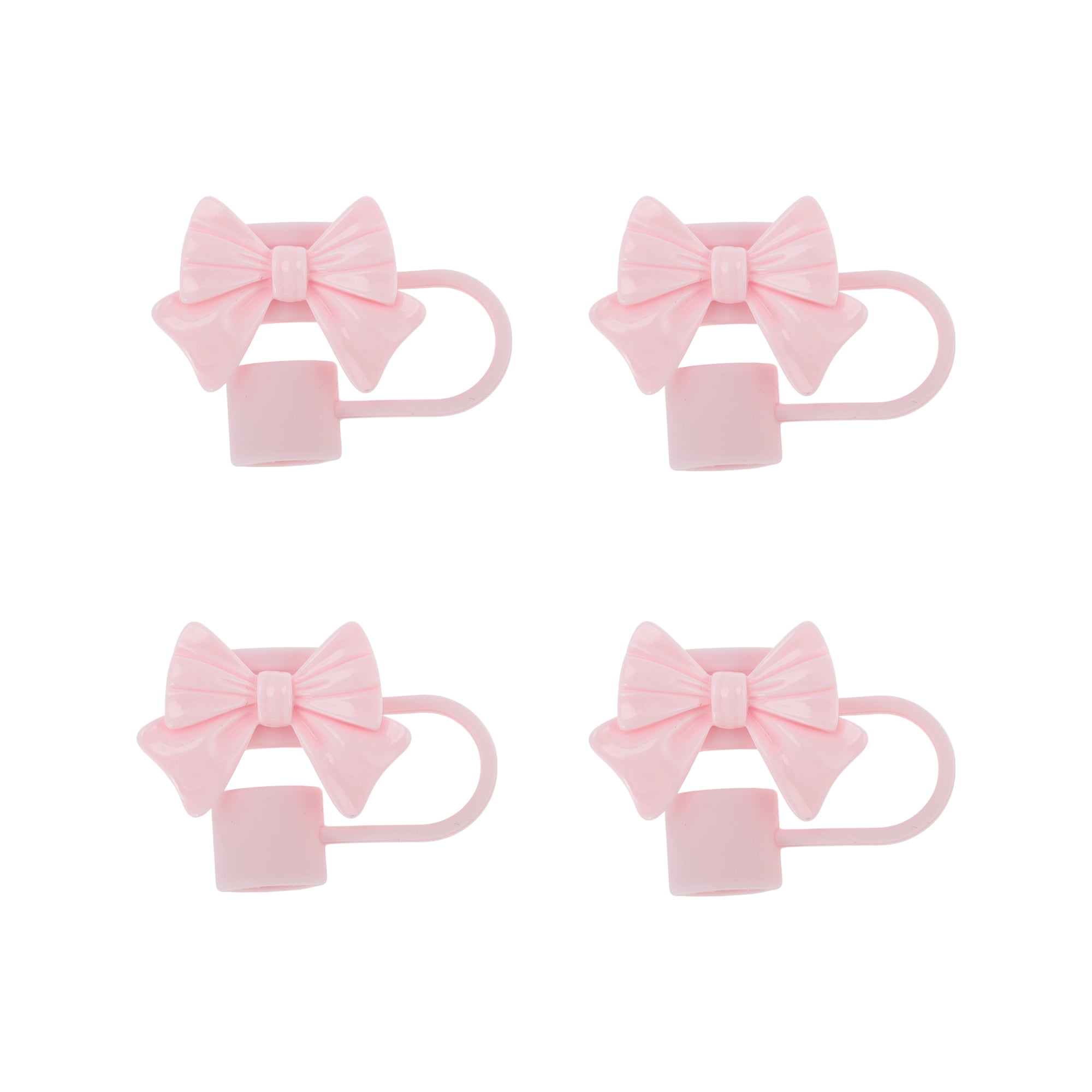 Unique Bargains 4Pcs Bow Straw Cover Cap Silicone Straw Covers Light Pink