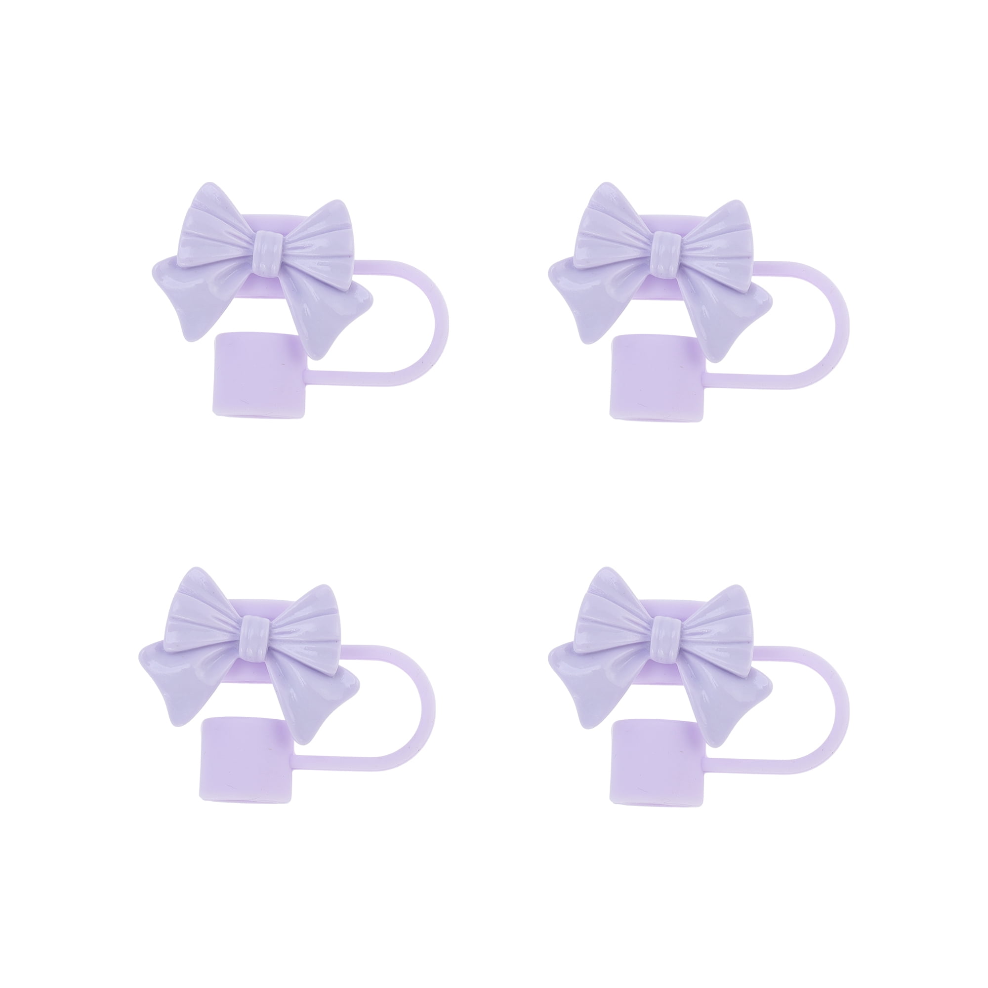 Unique Bargains 4Pcs Bow Straw Cover Cap Silicone Straw Covers Purple
