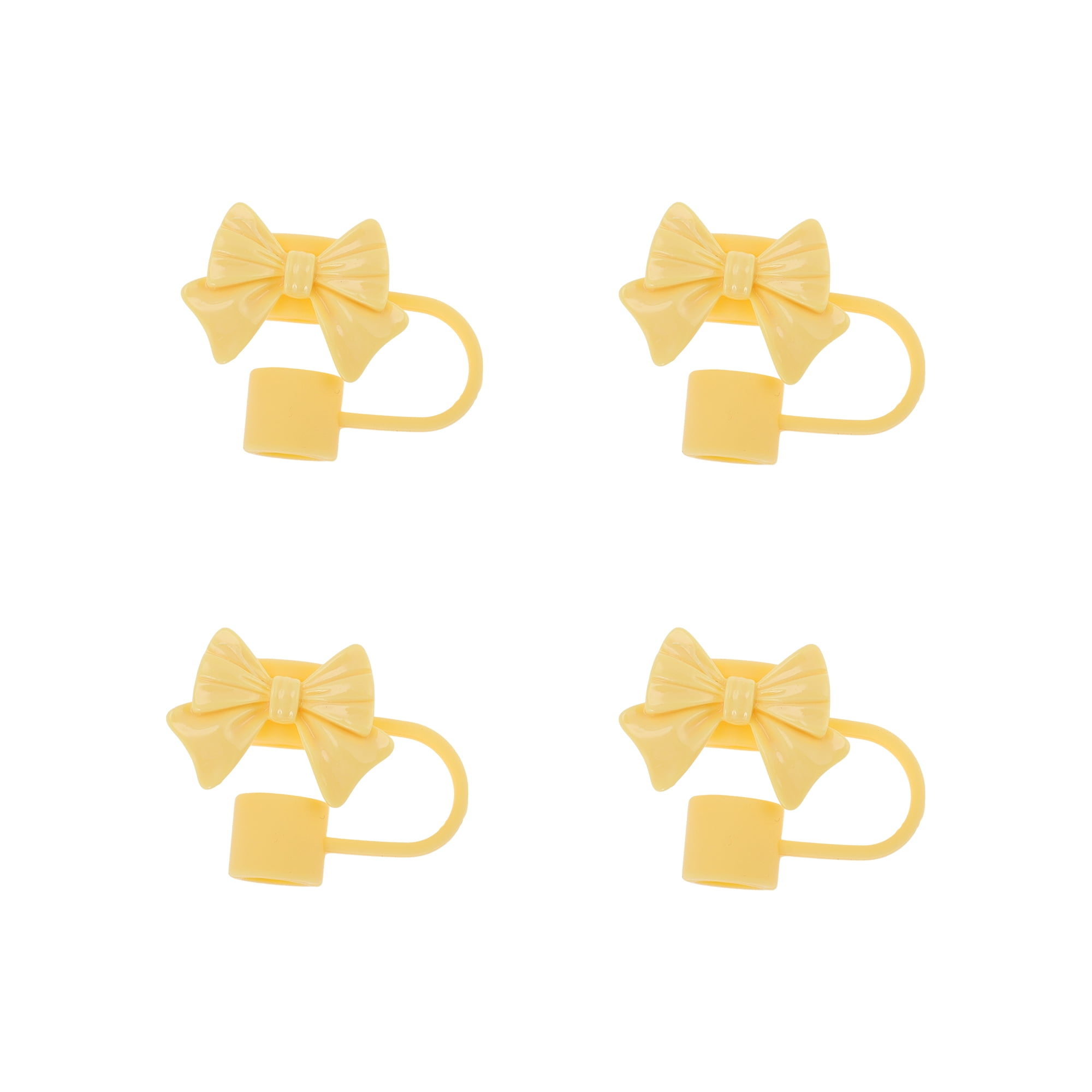 Unique Bargains 4Pcs Bow Straw Cover Cap Silicone Straw Covers Yellow