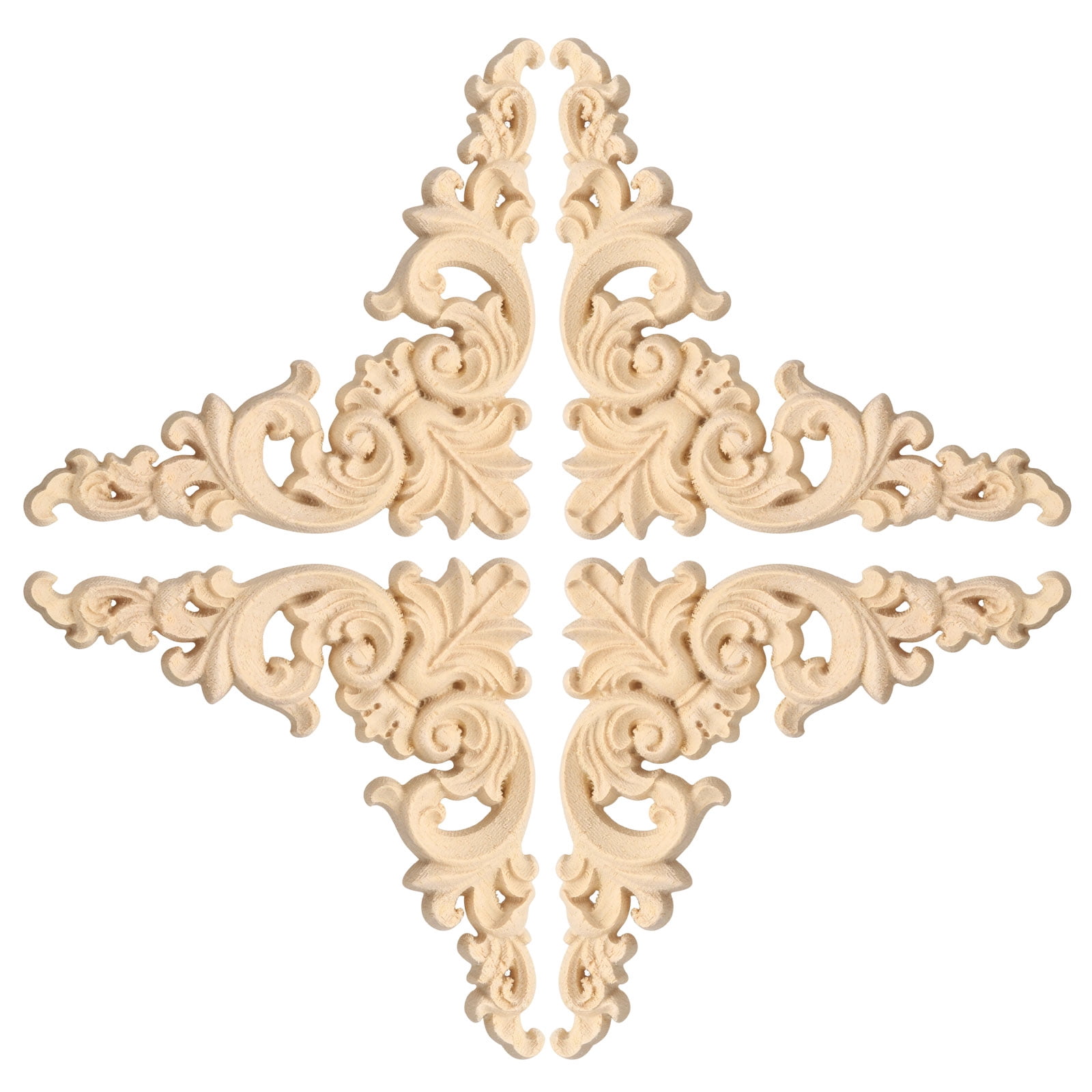 Unique Bargains 4Pcs Carved Wood Appliques Onlays for Walls 12x12cm