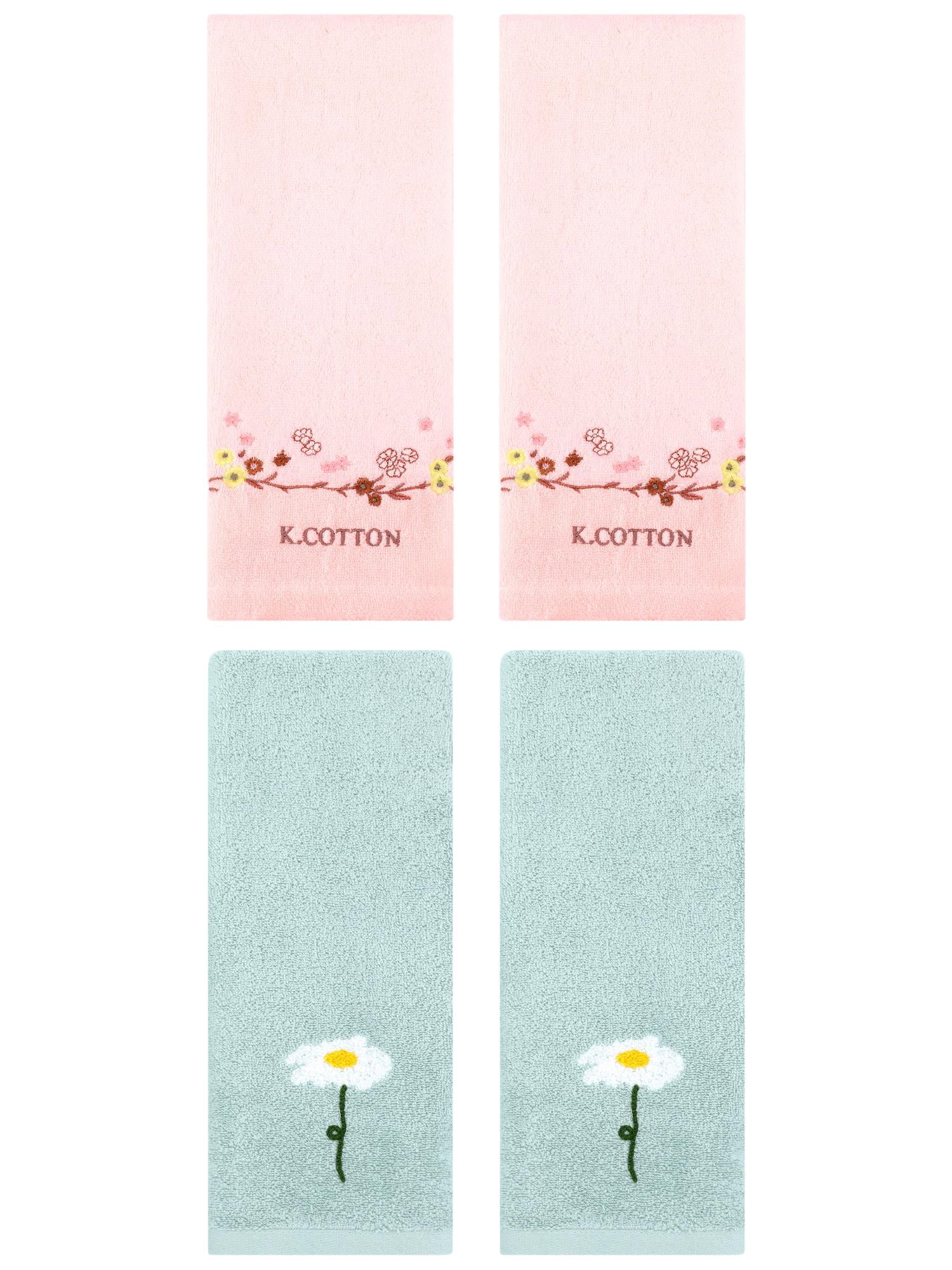 Unique Bargains 4Pcs Comfy Floral Hand Towel Set Blue/Pink 13" x 30"/13" x 29"