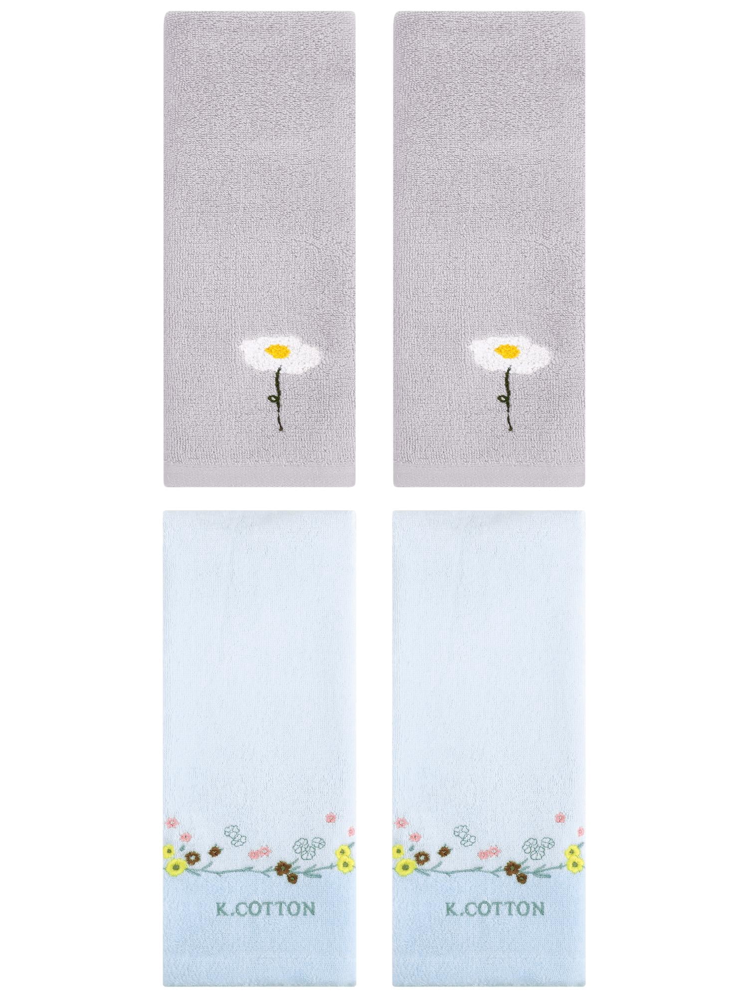 Unique Bargains 4Pcs Comfy Floral Hand Towel Set Grey/Blue 13" x 30"/13" x 29"
