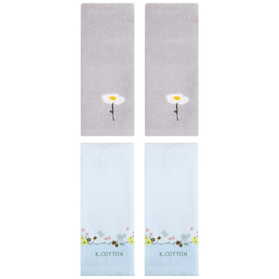 Unique Bargains 4Pcs Comfy Floral Hand Towel Set Grey/Blue 13" x 30"/13" x 29"