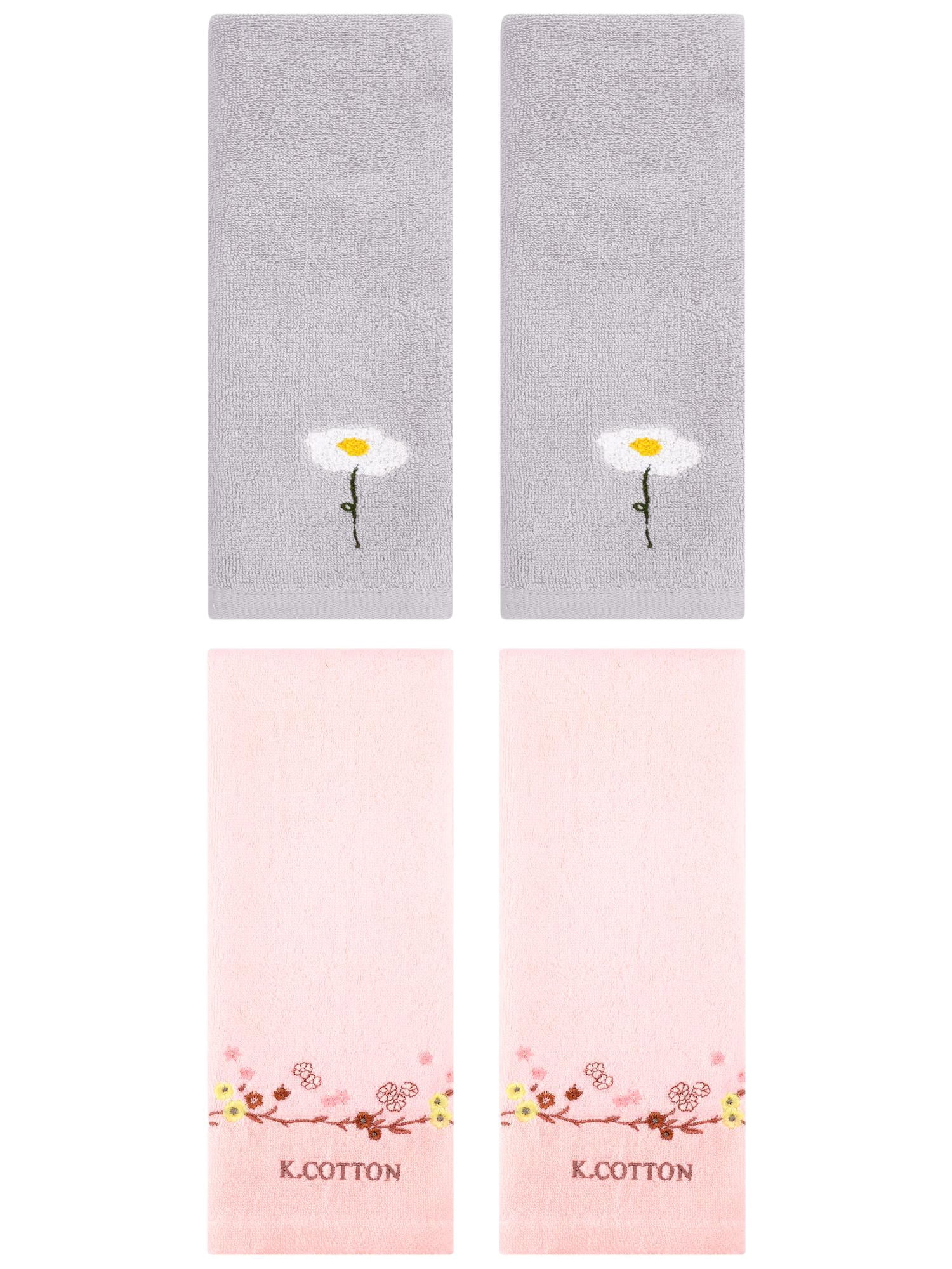 Unique Bargains 4Pcs Comfy Floral Hand Towel Set Grey/Pink 13" x 30"/13" x 29"