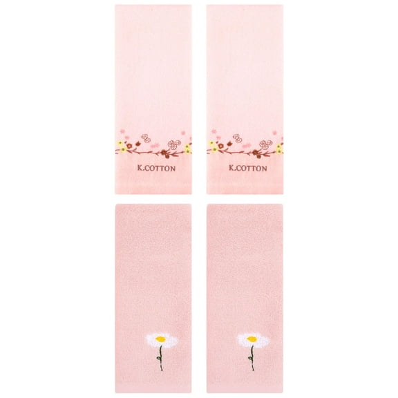 Unique Bargains 4Pcs Comfy Floral Hand Towel Set Pink 13" x 30"/13" x 29"