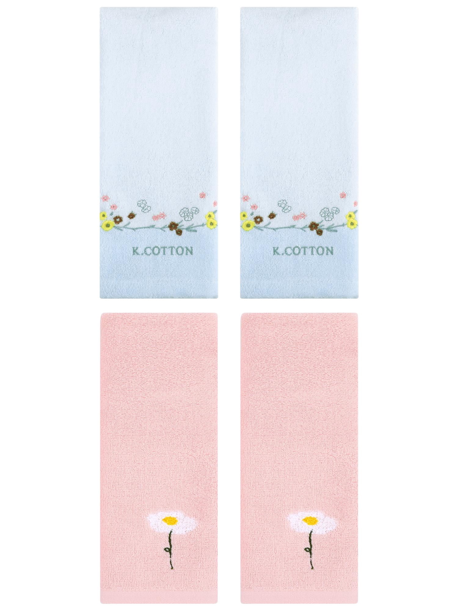 Unique Bargains 4Pcs Comfy Floral Hand Towel Set Pink/Blue 13" x 30"/13" x 29"