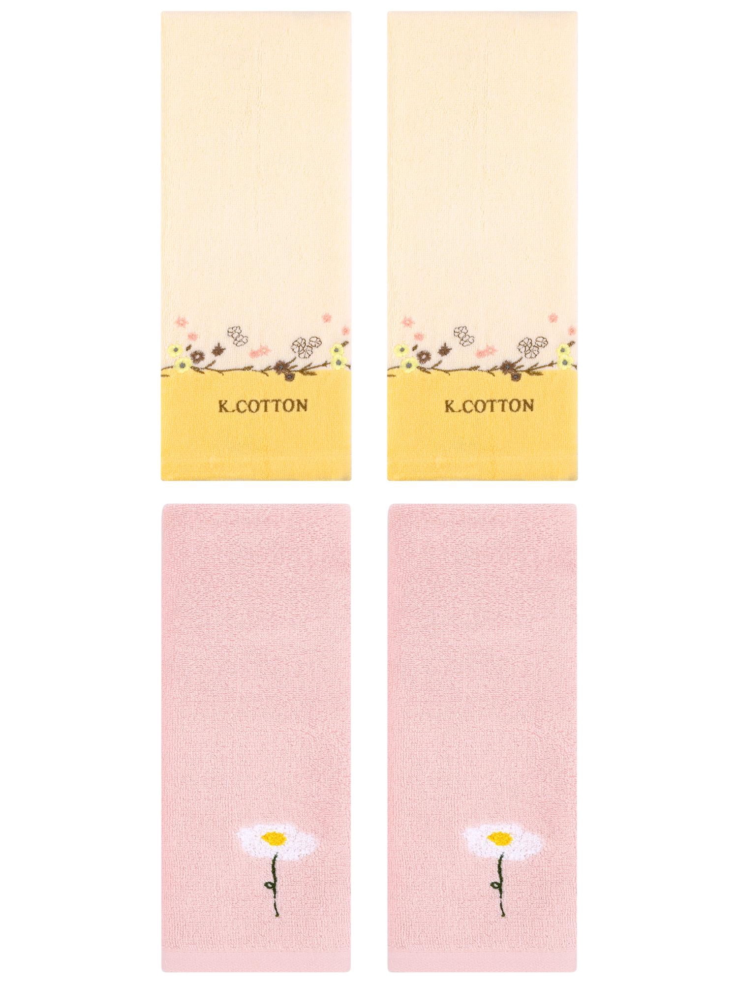 Unique Bargains 4Pcs Comfy Floral Hand Towel Set Pink/Yellow 13" x 30"/13" x 29"