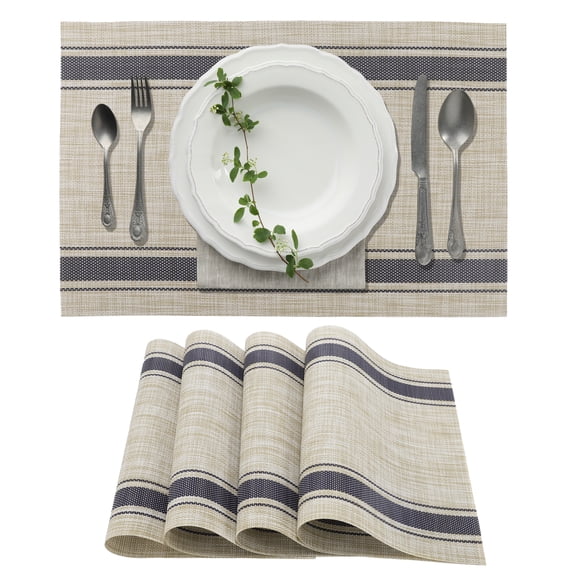 Unique Bargains 4Pcs Double Stripe PVC PET Heat Resistant Table Mats Blue