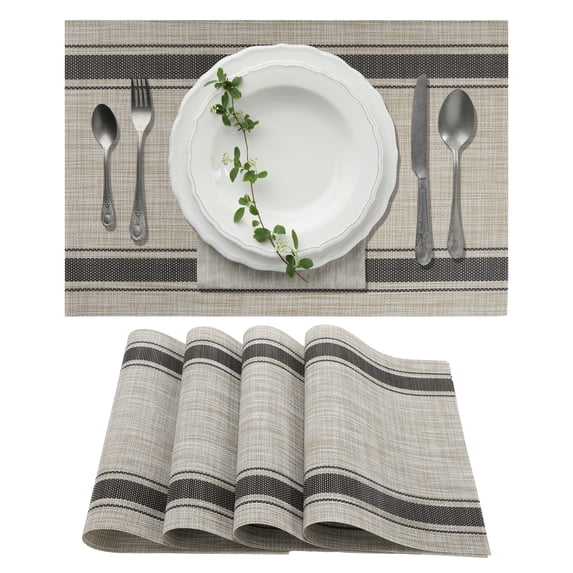 Unique Bargains 4Pcs Double Stripe PVC PET Heat Resistant Table Mats Brown