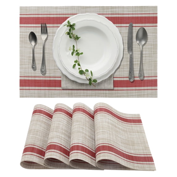 Unique Bargains 4Pcs Double Stripe PVC PET Heat Resistant Table Mats Red