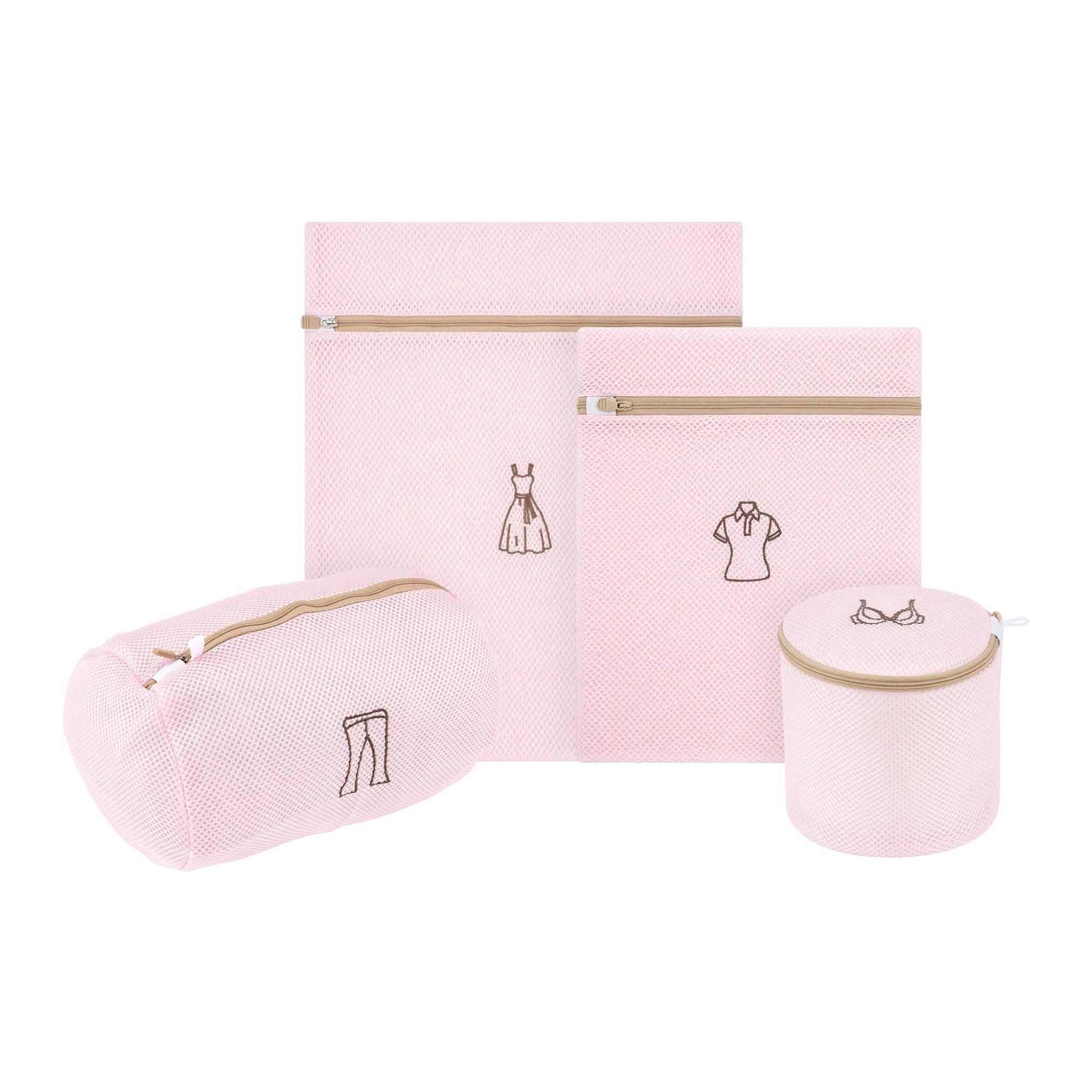 Unique Bargains 4Pcs Durable Mesh Zipper Closure Laundry Bags Pink