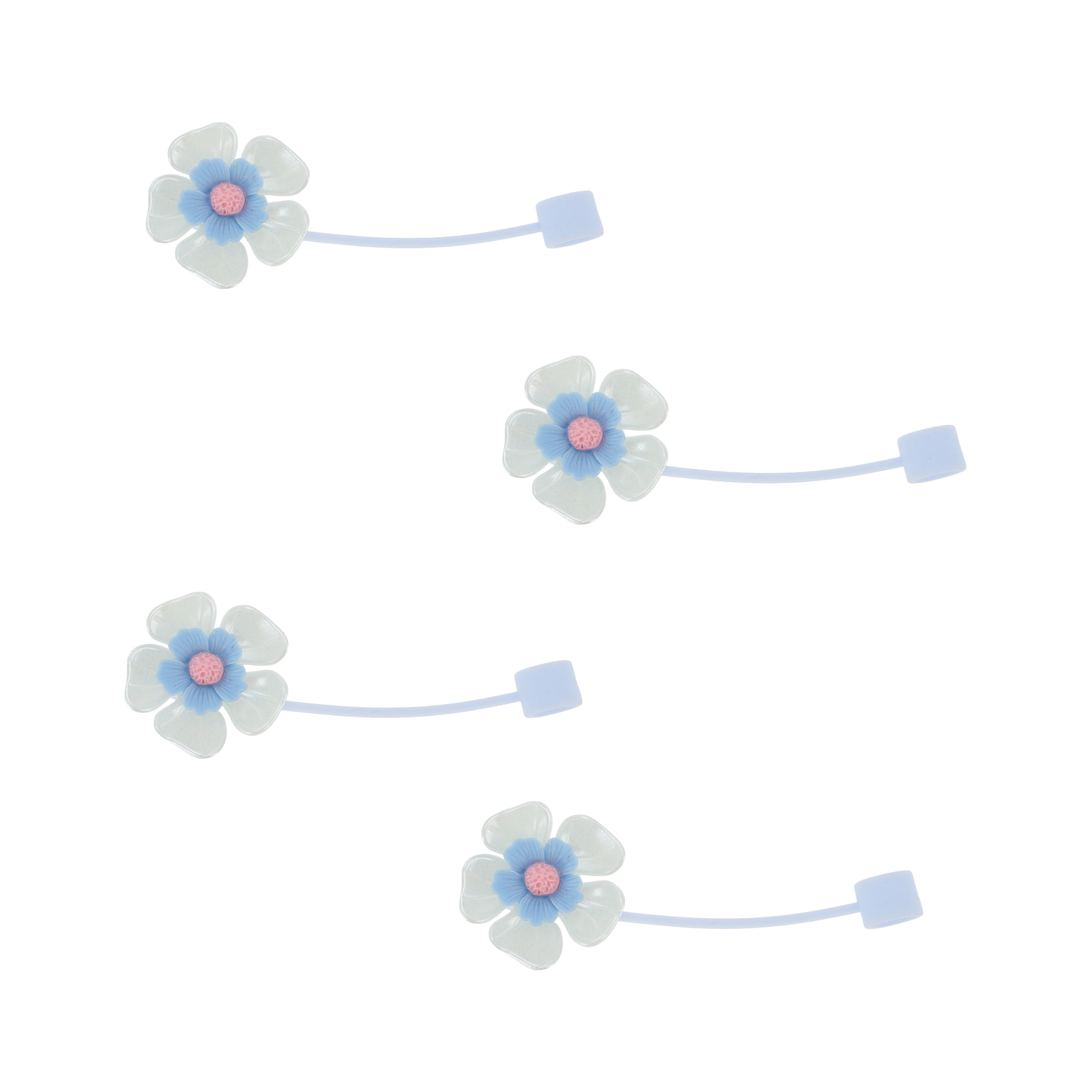 Unique Bargains 4Pcs Flower Straw Cover Cap Silicone Straw Covers for Drinkware Blue