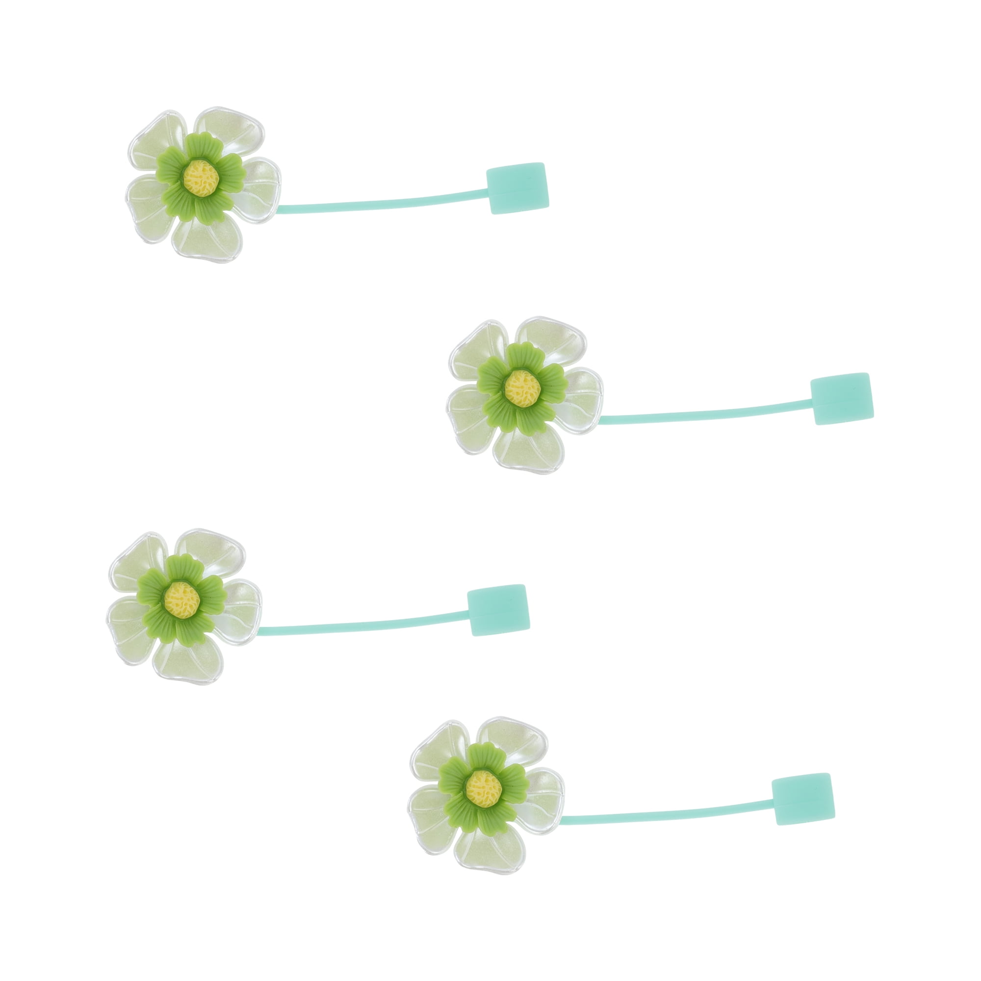 Unique Bargains 4Pcs Flower Straw Cover Cap Silicone Straw Covers for Drinkware Green