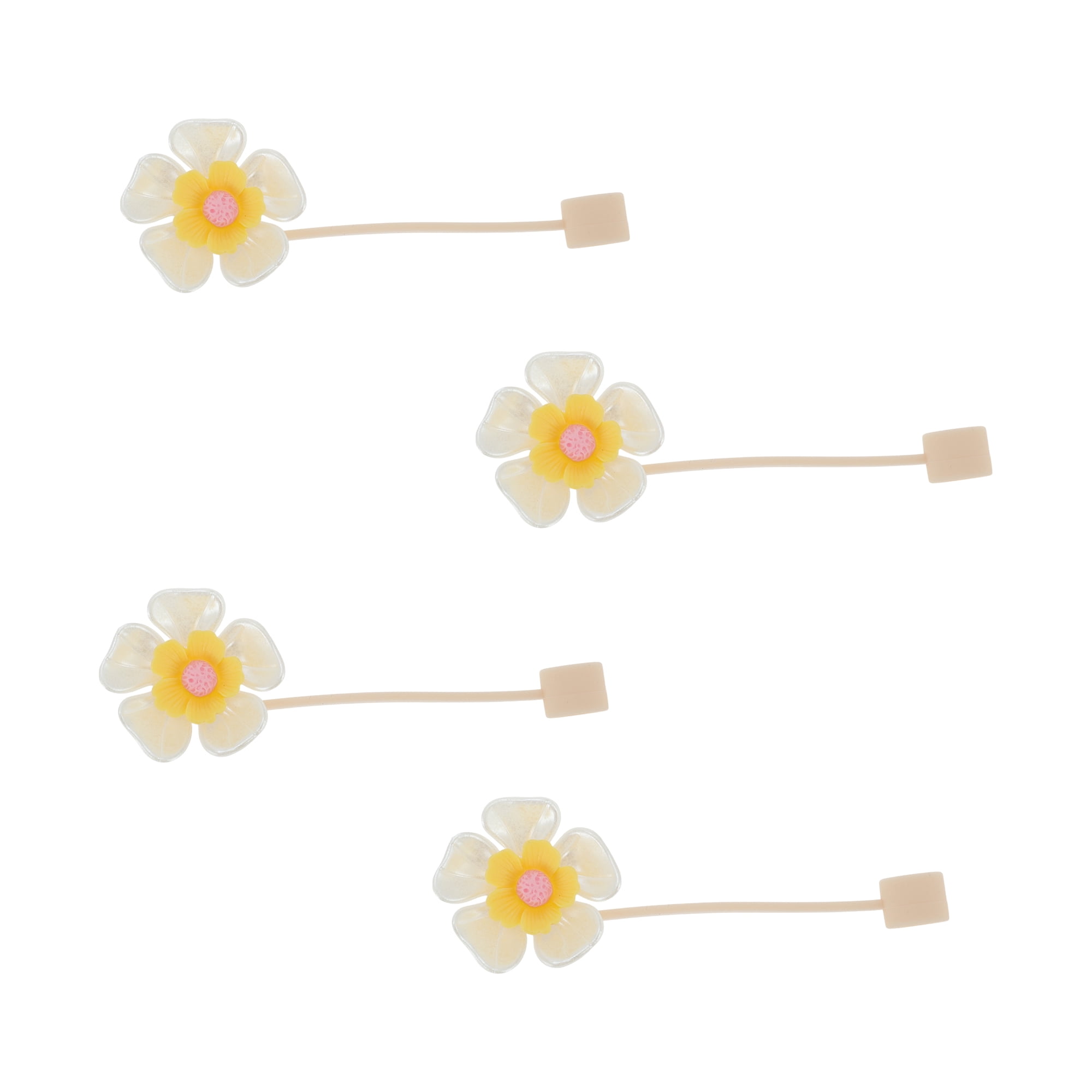 Unique Bargains 4Pcs Flower Straw Cover Cap Silicone Straw Covers for Drinkware Yellow