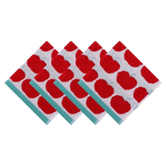 Unique Bargains 4Pcs Fruit Printed Cotton Soft Absorbent Face Cloths Red 13" x 13"