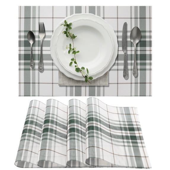 Unique Bargains 4Pcs Grid PVC PET Heat Resistant Washable Table Mats Green