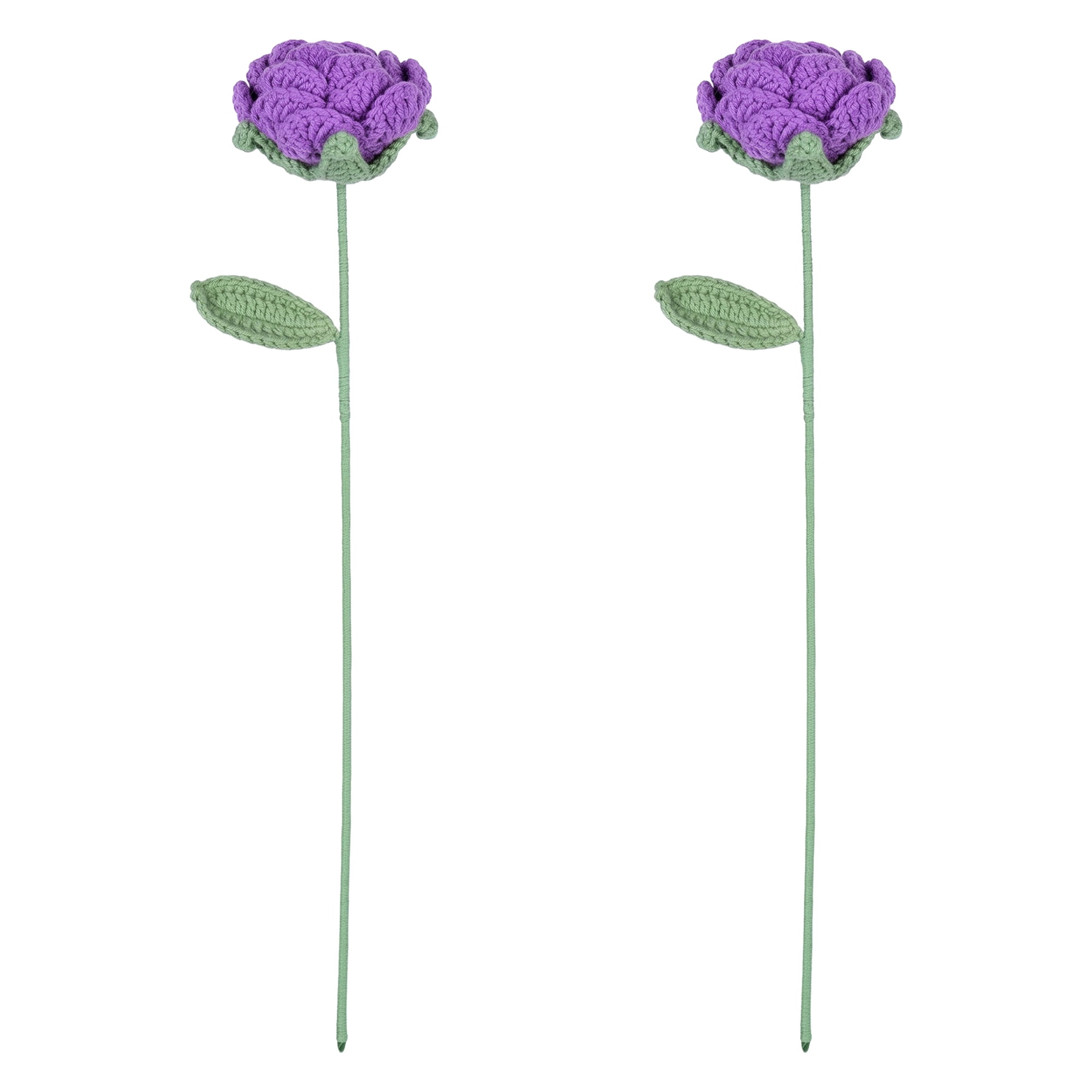 Unique Bargains 4Pcs Handmade Crochet Long Stem Fake Roses Purple Gradient Yellow 13in