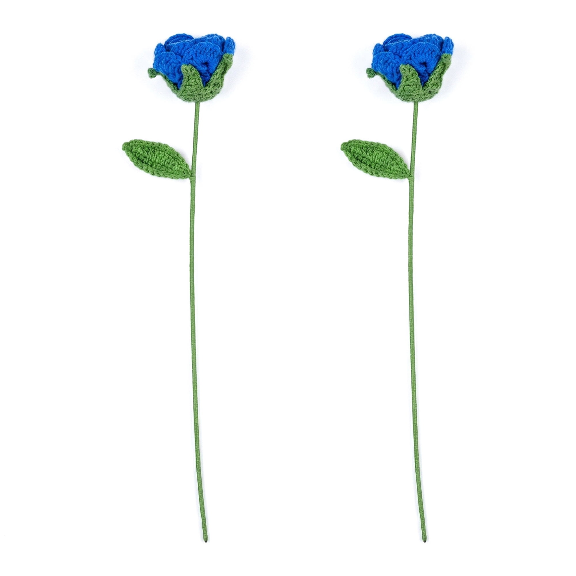 Unique Bargains 4Pcs Handmade Crochet Long Stem Realistic Fake Roses Dark Blue 13in