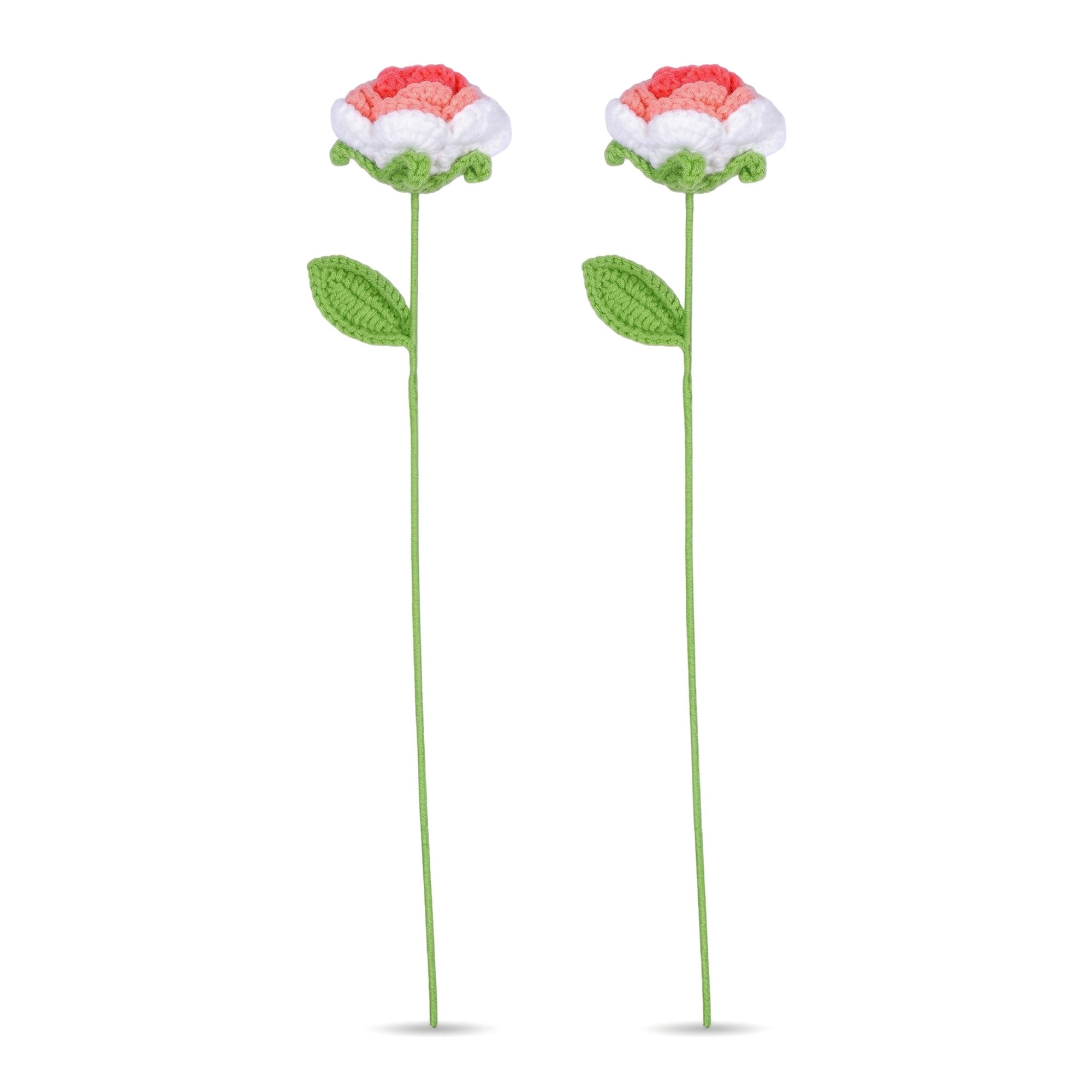 Unique Bargains 4Pcs Handmade Crochet Long Stem Realistic Fake Roses Gradient Pink 13in