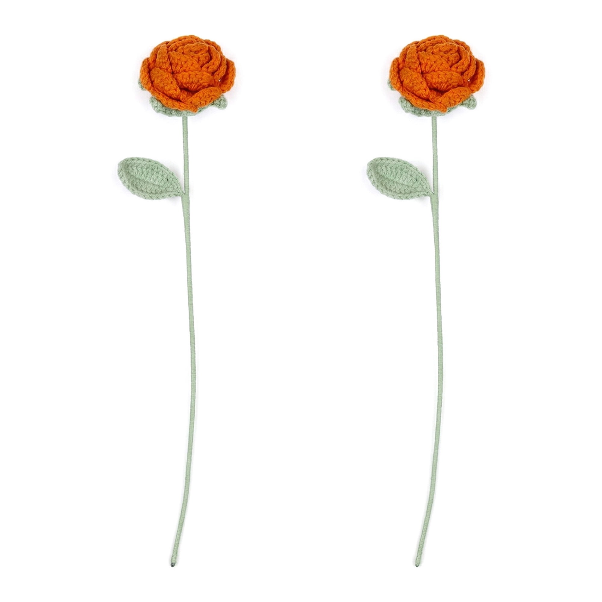 Unique Bargains 4Pcs Handmade Crochet Long Stem Realistic Fake Roses Orange Blue 13in