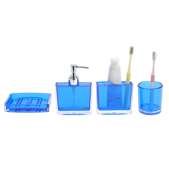 Unique Bargains 4Pcs Lightweight Bathroom Accessories Set Blue
