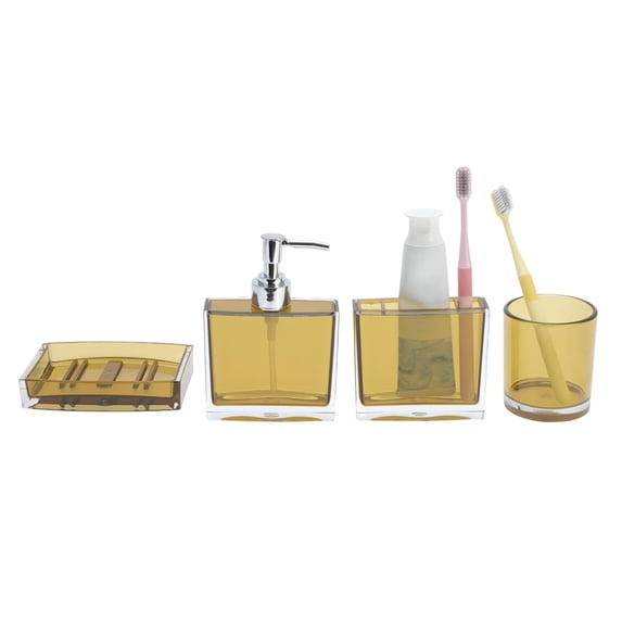 Unique Bargains 4Pcs Lightweight Bathroom Accessories Set Brown