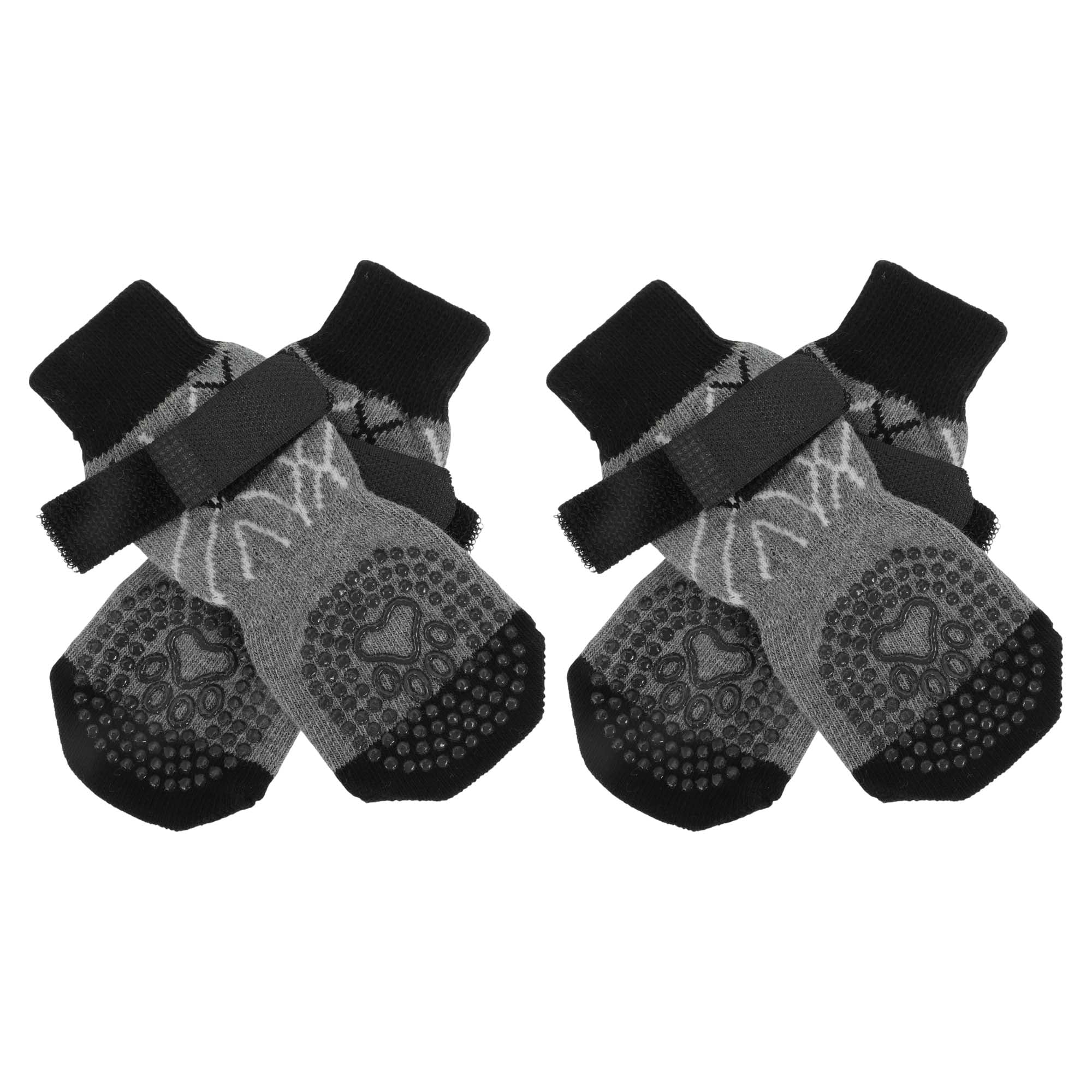 Unique Bargains 4Pcs Non-Slip Dog Socks with Adjustable Tapes Gray S