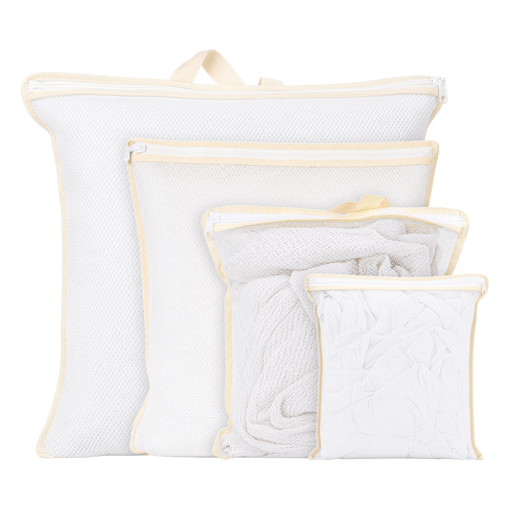 Unique Bargains 4Pcs Polyester Mesh Laundry Bags with Zipper Closure White