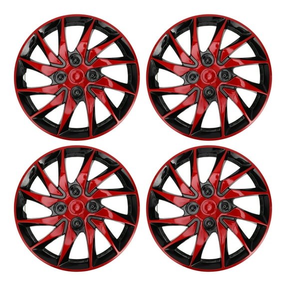Unique Bargains 4Pcs R15/ 15 Inch Universal Wheel Rim Hub Cover Wheel Hub Caps Clip-on Black Red