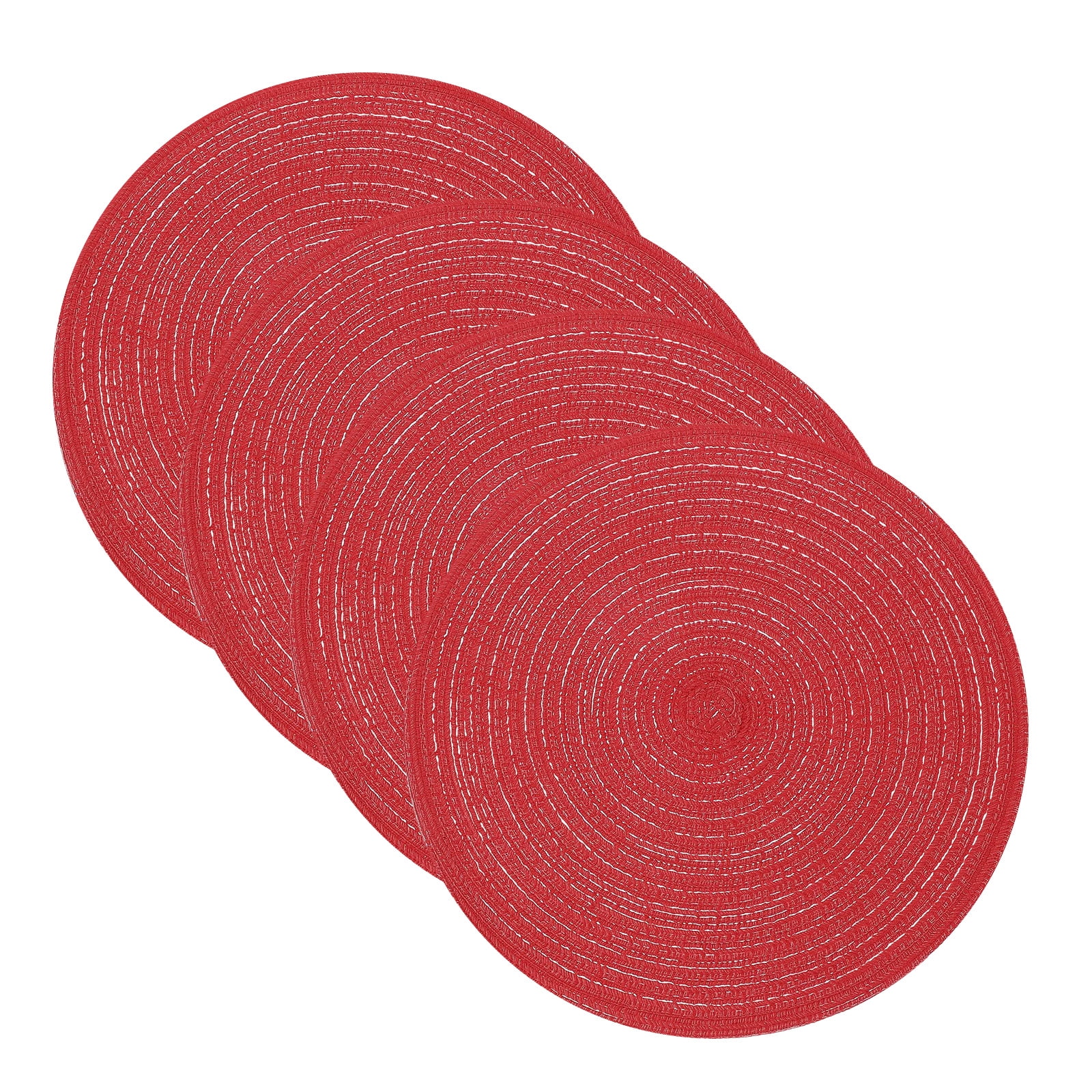 Unique Bargains 4Pcs Round Woven Braided Washable Heat Resistant Place Mat Red 11.8"