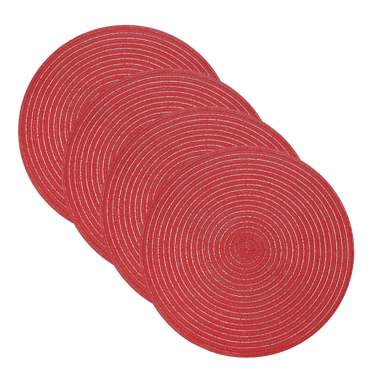 Unique Bargains 4Pcs Round Woven Braided Washable Heat Resistant Place Mat Red 15"