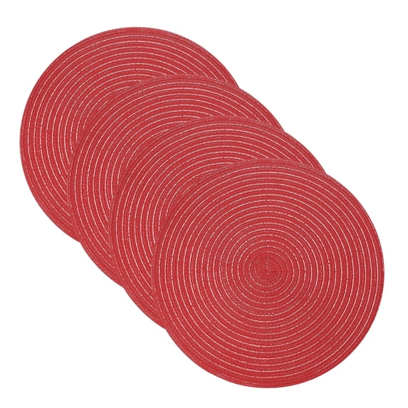 Unique Bargains 4Pcs Round Woven Braided Washable Heat Resistant Place Mat Red 15"