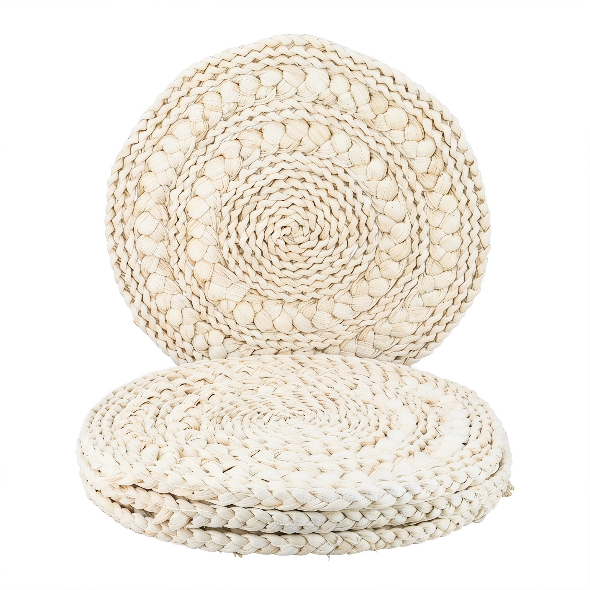 Unique Bargains 4Pcs Round Woven Dining Table Decor Placemats Beige 13.8x13.8in