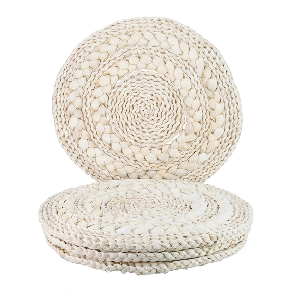 Unique Bargains 4Pcs Round Woven Dining Table Decor Placemats Beige 15x15in