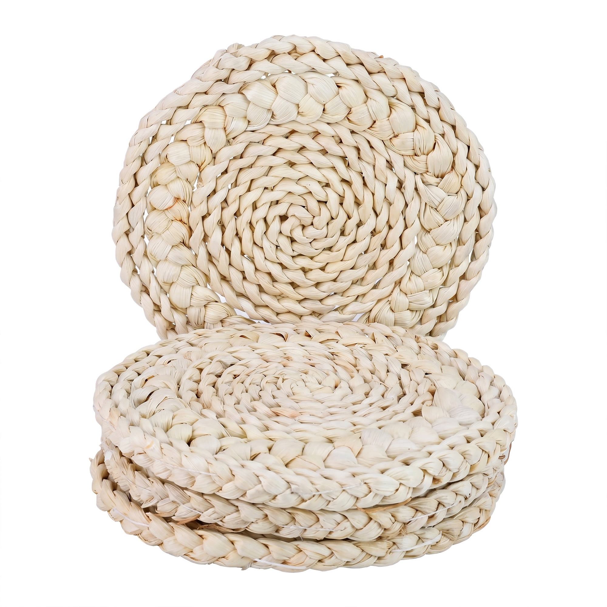 Unique Bargains 4Pcs Round Woven Dining Table Decor Placemats Beige 7.9x7.9in