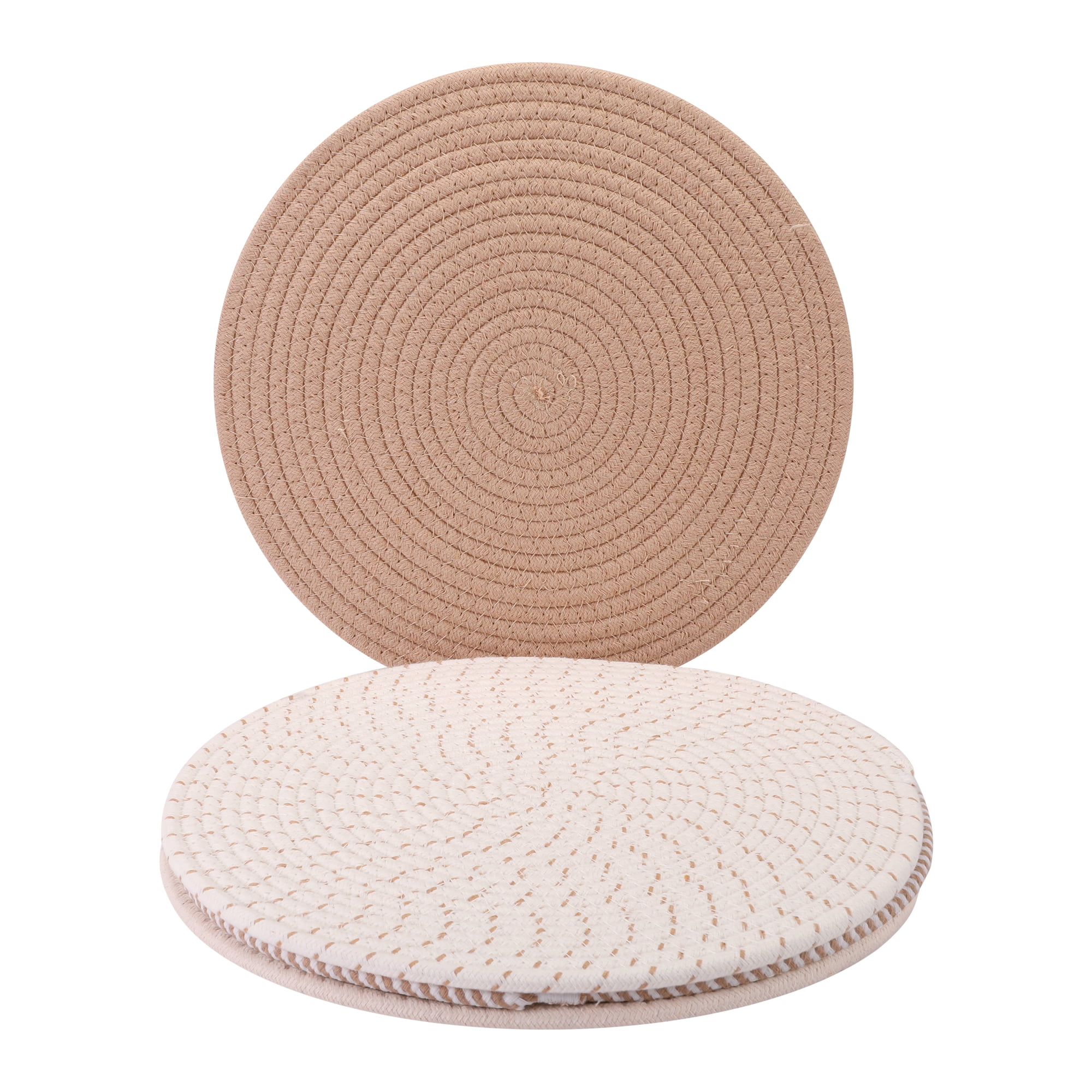 Unique Bargains 4Pcs Round Woven Table Placemats Beige Brown 13x13inch