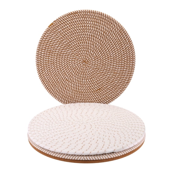 Unique Bargains 4Pcs Round Woven Table Placemats Caramel 13x13inch