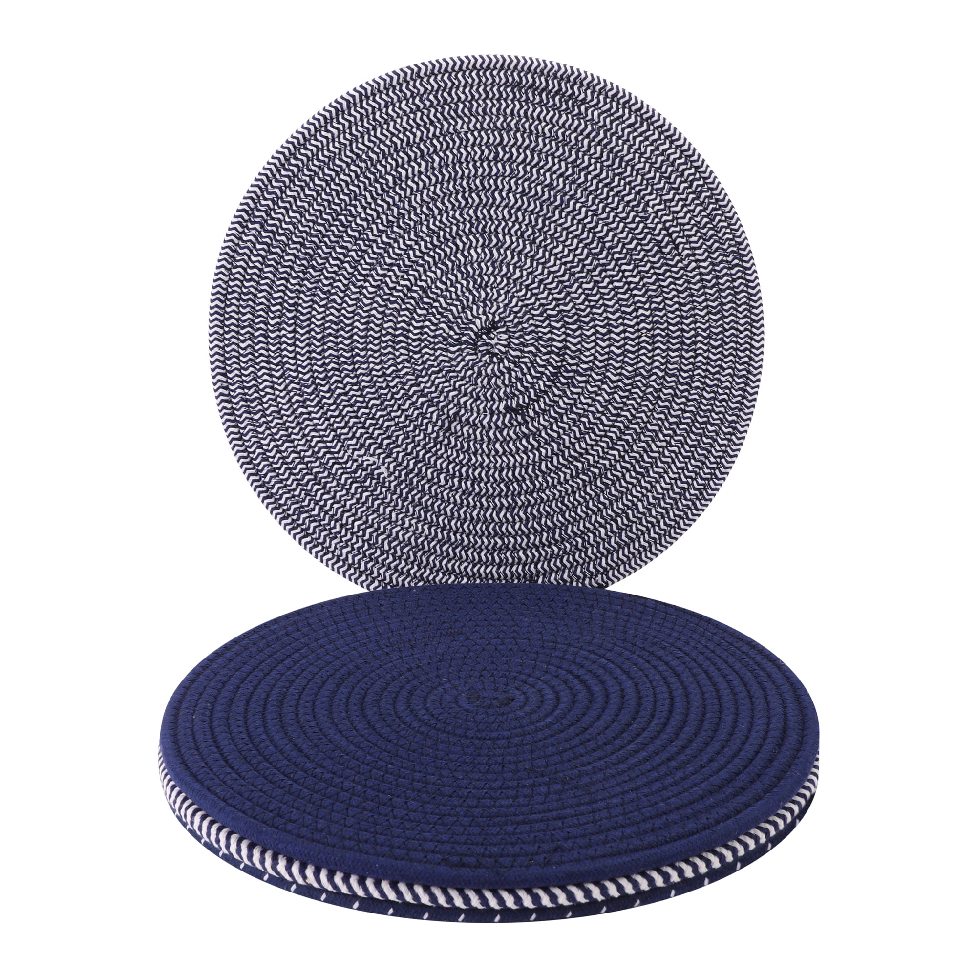 Unique Bargains 4Pcs Round Woven Table Placemats Navy Blue 13x13inch