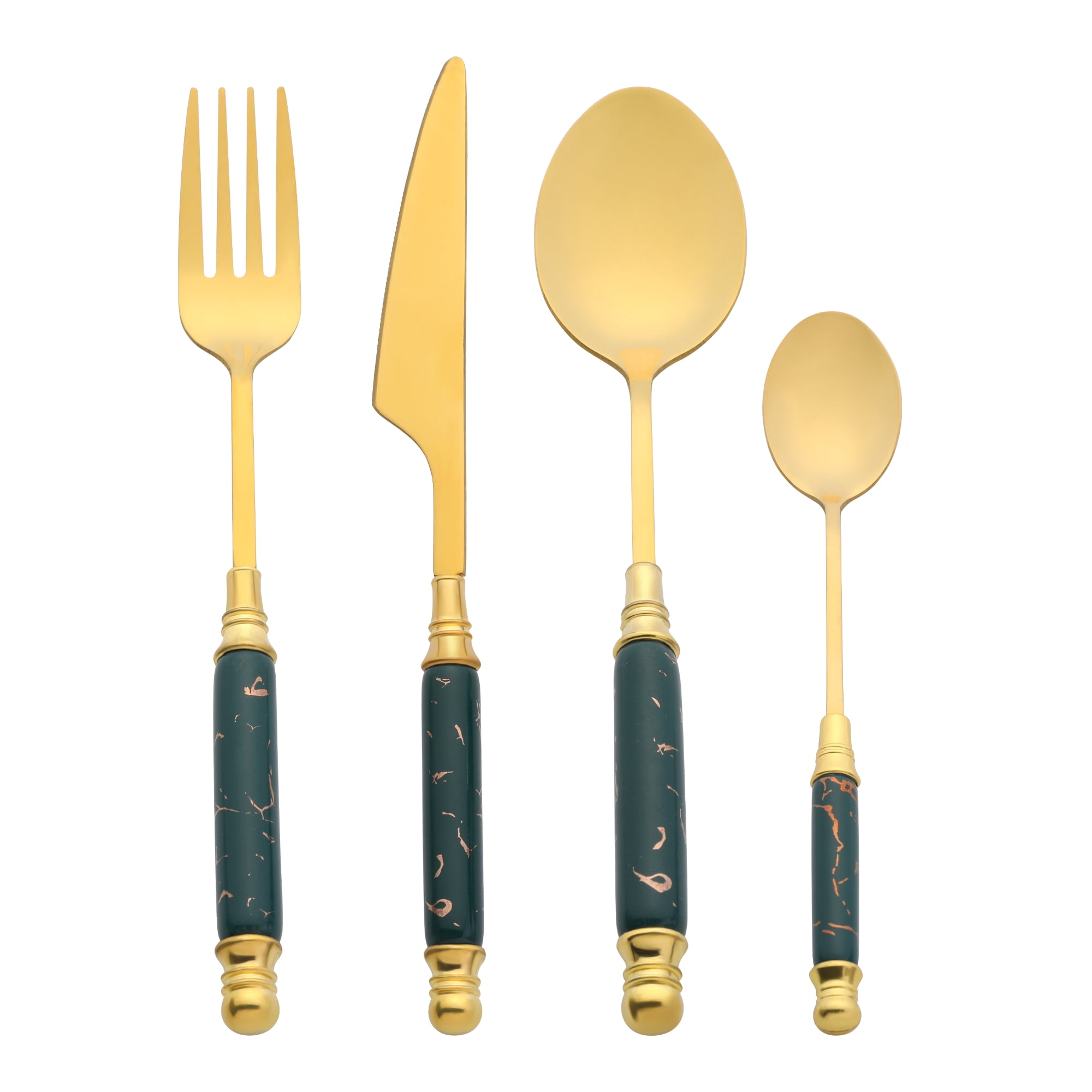Unique Bargains 4Pcs Stainless Steel Flatware Set For 1 Green