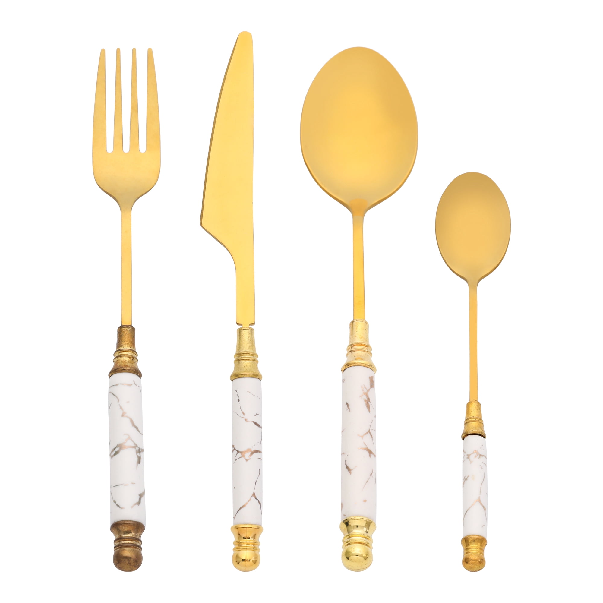 Unique Bargains 4Pcs Stainless Steel Flatware Set For 1 White