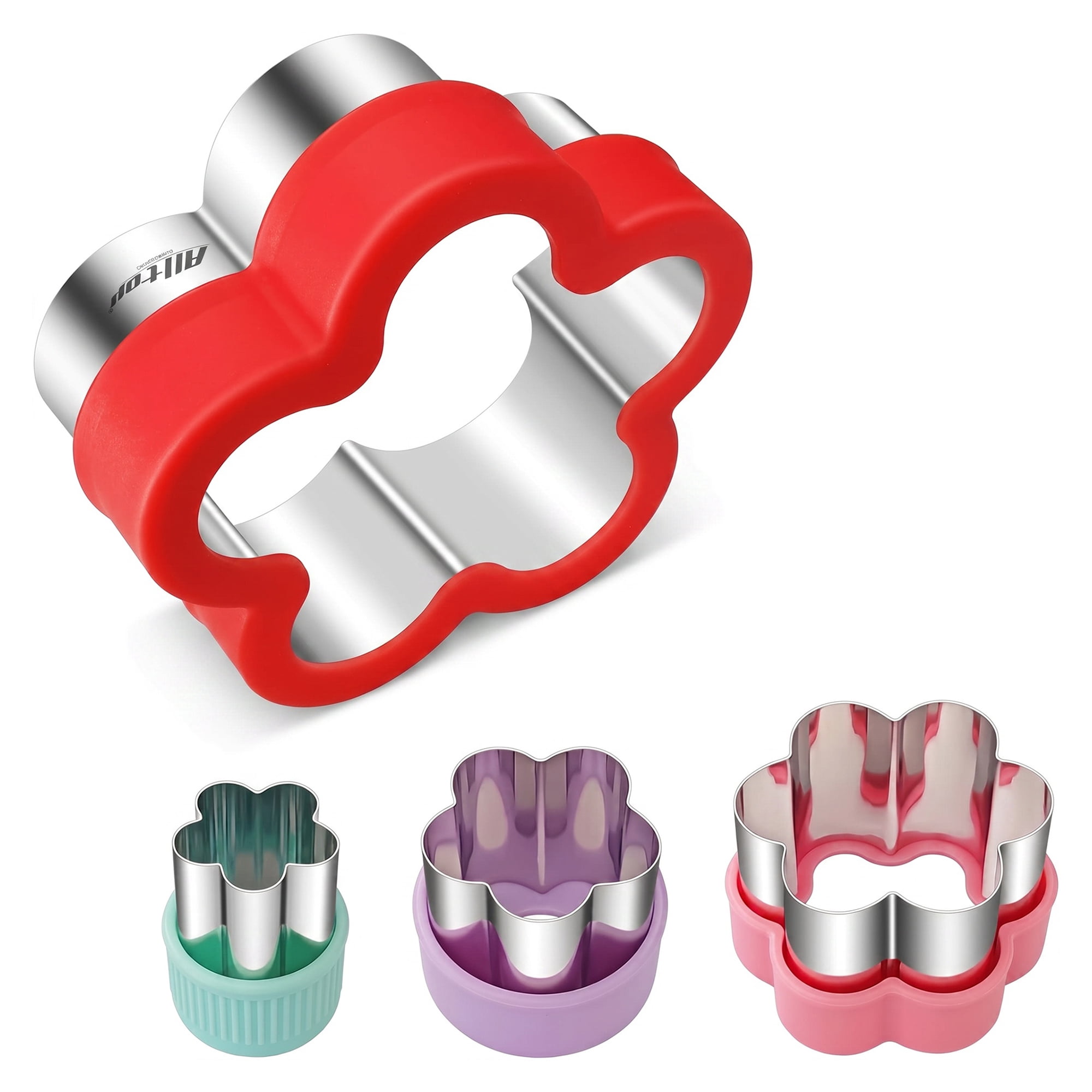 Unique Bargains 4Pcs Stainless Steel Floral Form Cookie Cutters Colorful-3