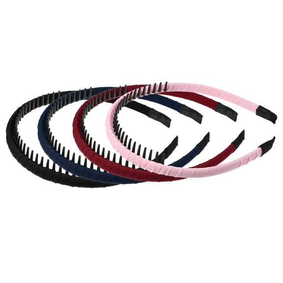 Unique Bargains 4Pcs Teeth Comb Headbands for Women Non-slip Head Bands Ladies Hair Hoop Wine Red Black Pink Navy Blue