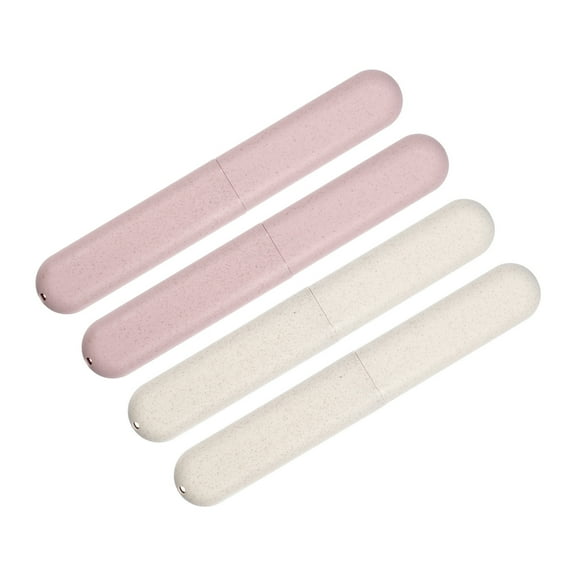 Unique Bargains 4pcs Toothbrush Travel Case Traveling PP Portable Holders Cases Beige Pink 8.07''x1.22''x0.83''