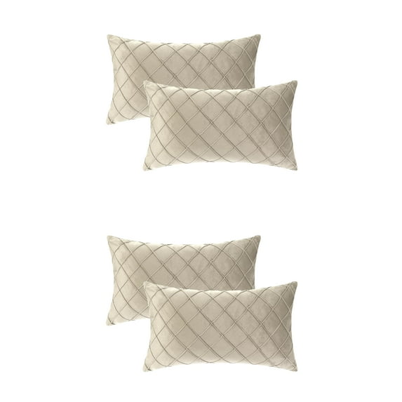 Unique Bargains 4Pcs Velvet Geometric Textured Pillow Covers Home Decor Cushion Covers Beige 12" x 20"