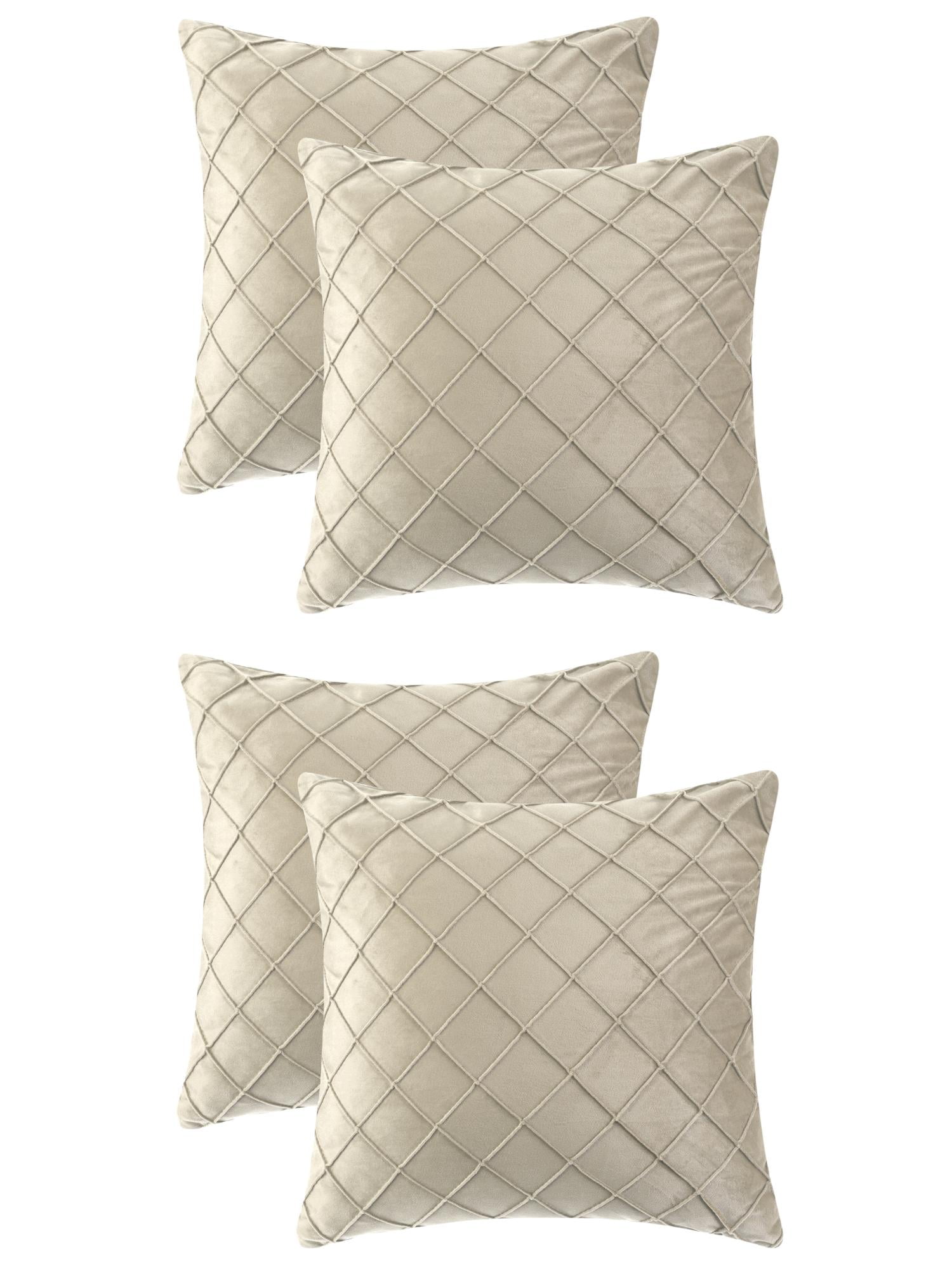 Unique Bargains 4Pcs Velvet Geometric Textured Pillow Covers Home Decor Cushion Covers Beige 18" x 18"
